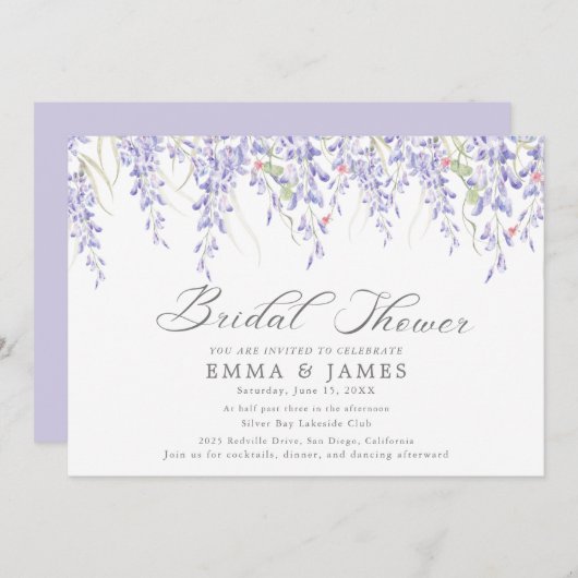 Rustieke Lila Horizontale Bruidsdouche Uitnodiging (Voorkant / Achterkant)