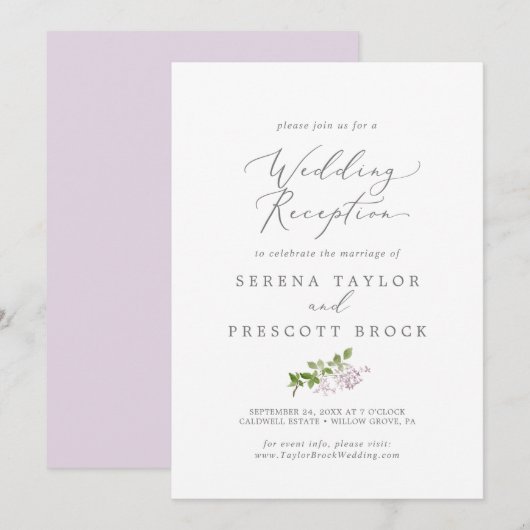 Rustieke lila huwelijksreceptie kaart (Voorkant / Achterkant)
