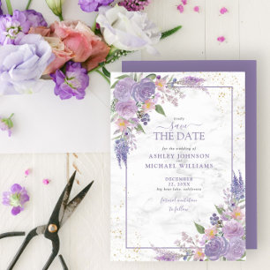 Rustieke Lila Lavendel Goud Save the Date