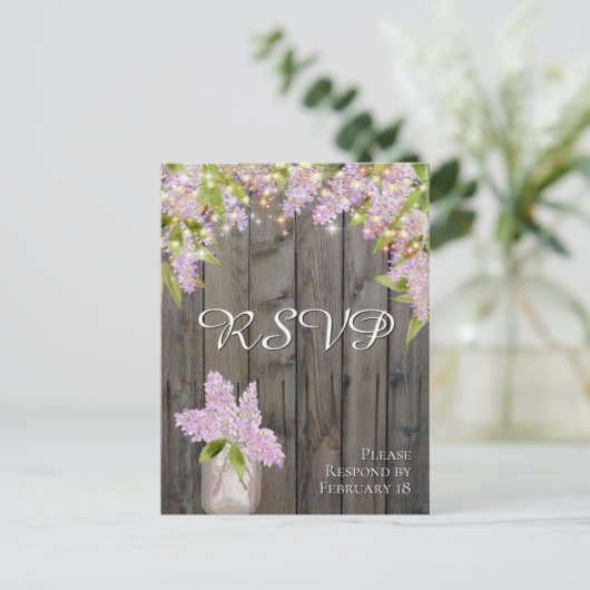 Rustieke Lilacs met Schuur Hout & Lichten Bruiloft Briefkaart (Staand voorkant)