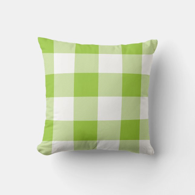 Rustieke Lime Green en White Buffalo Check Plakken Kussen (Voorkant)