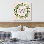 Rustieke Linnen Krans Monogram Bruiloft Keepske Canvas Afdruk (Insitu (Slaapkamer))