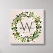 Rustieke Linnen Krans Monogram Bruiloft Keepske Canvas Afdruk (Voorkant)