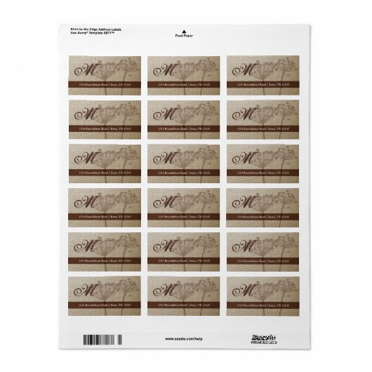 Rustieke Linnen Monogram Adresetiketten Groot Etiket (Full Sheet)