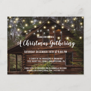 Rustieke Log Cabin String Lights Kerstfeest Uitnodiging Briefkaart