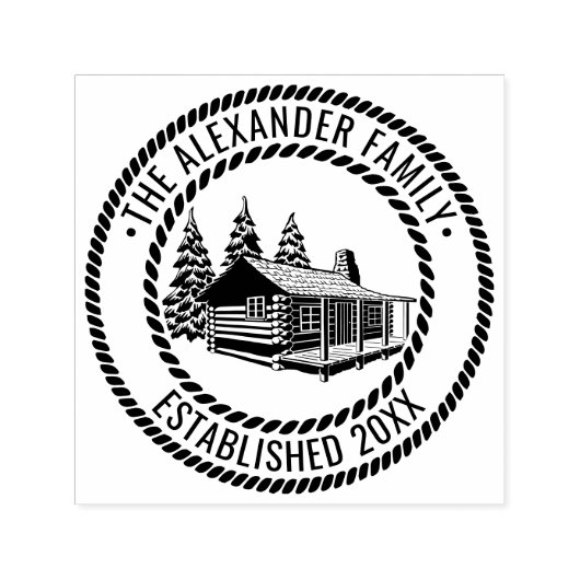 Rustieke Log Cabin Winter Sneeuw Familienaam Datum Zelfinktende Stempel (Design)