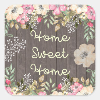 Rustieke look Home Sweet Home Bloemenhout Vierkante Sticker