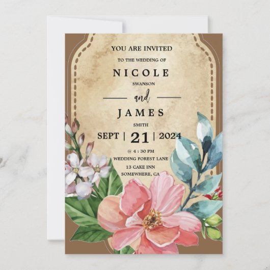 Rustieke look Waterverf Floral Kaart (Voorkant)