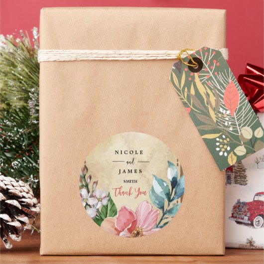 Rustieke look Waterverf Floral Ronde Sticker (Feestdagen)