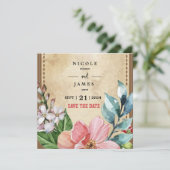 Rustieke look Waterverf Floral Save The Date (Staand voorkant)