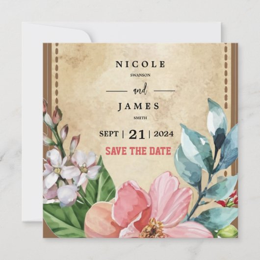 Rustieke look Waterverf Floral Save The Date (Voorkant)
