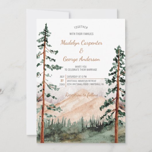 Rustieke luxe bergen bomen landschap bruiloft | kaart (Voorkant)