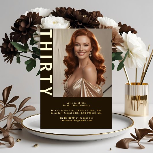 Rustieke Luxe Bruin & Folie 30e Uitnodiging