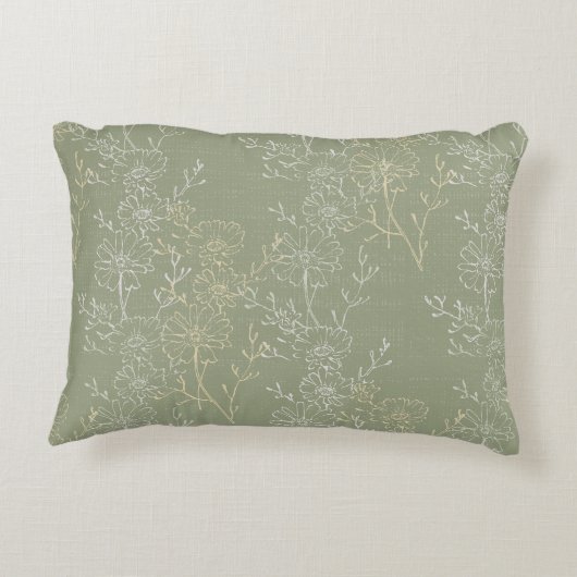 Rustieke madeliefjes op Sage Green, botanische lux Accent Kussen (Achterkant)
