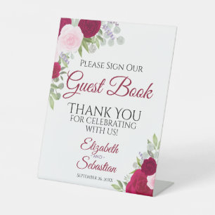 Rustieke Magenta Floral Gelieve ons gastenboek te Reclamebord Met Voetstuk