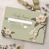rustieke Magnolia Sage Green Wedding RSVP Informatiekaartje