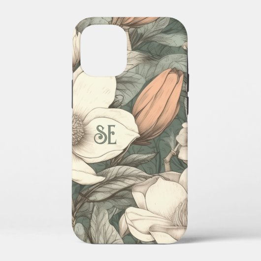 Rustieke Magnolia's Geschilderde Initialen Bloem B Case-Mate iPhone Case (Achterkant)