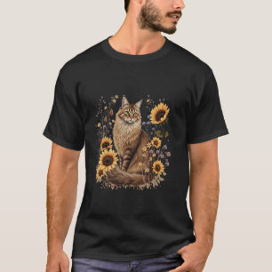 Rustieke Maine Coon Kat met Zonnebloemen Bloemschi T-shirt