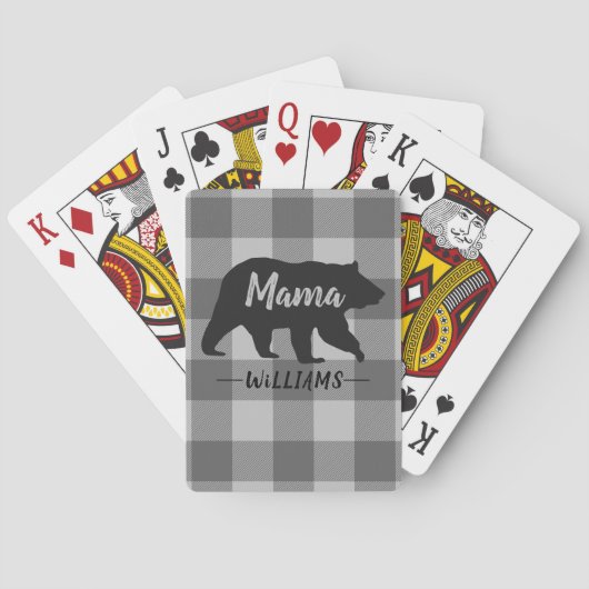 Rustieke Mama Beer Buffalo Plaid Monogram Naam Pokerkaarten (Achterkant)