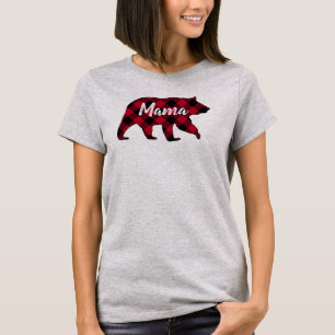 Rustieke Mama Beer Red Buffalo Plaid T-shirt