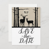 Rustieke Man & Vrouw Doe Deer Birch Save the Date Aankondigingskaart (Voorkant / Achterkant)