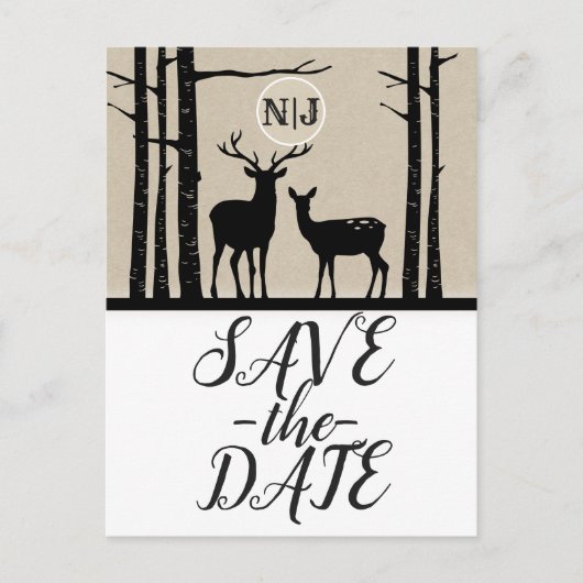 Rustieke Man & Vrouw Doe Deer Birch Save the Date Aankondigingskaart (Voorkant)