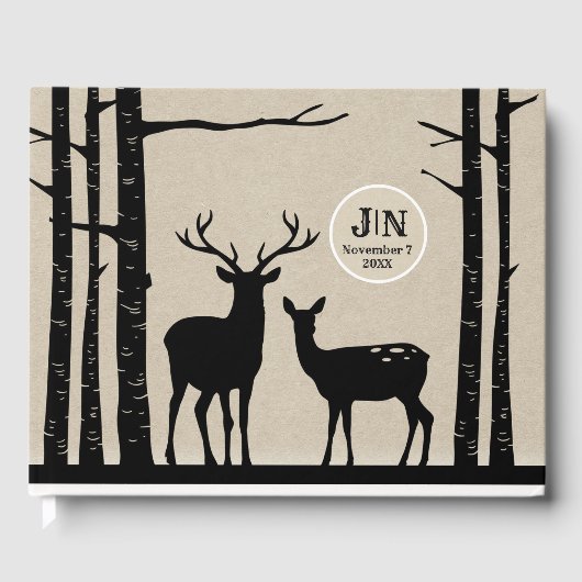 Rustieke Man & Vrouw Doe Deer Black Birch Wedding Gastenboek (Voorkant)
