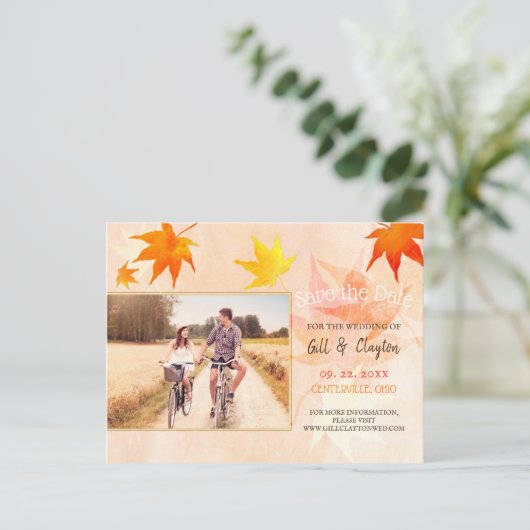 Rustieke Maple trouwfoto Save the Date Briefkaart (Staand voorkant)