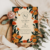 Rustieke Marigold Bloemen Herfst Huwelijk Kaart