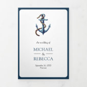 Rustieke Marine Blauw Anker Touw Foto QR Code Huwe Drieluik Uitnodiging (Cover)