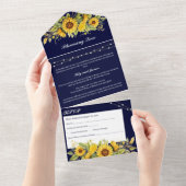 Rustieke marine blauw en zonnebloem bruiloft all in one uitnodiging (Afscheurbaar)