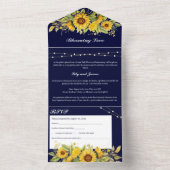 Rustieke marine blauw en zonnebloem bruiloft all in one uitnodiging (Binnen)