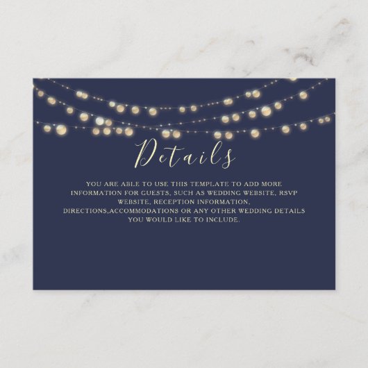 Rustieke Marine Blauwe Bruiloft Details Informatiekaartje (Voorkant)