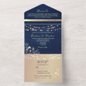 Rustieke Marine Blauwe String Lights Bruiloft All In One Uitnodiging (Binnen)
