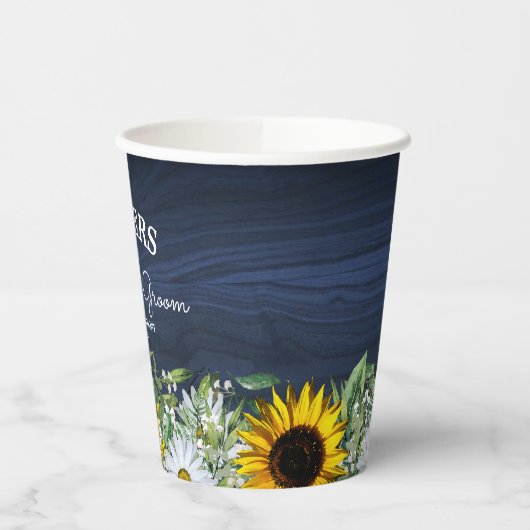 Rustieke Marine Blauwe Zonnebloem|Daisy Papieren Bekers (Links)
