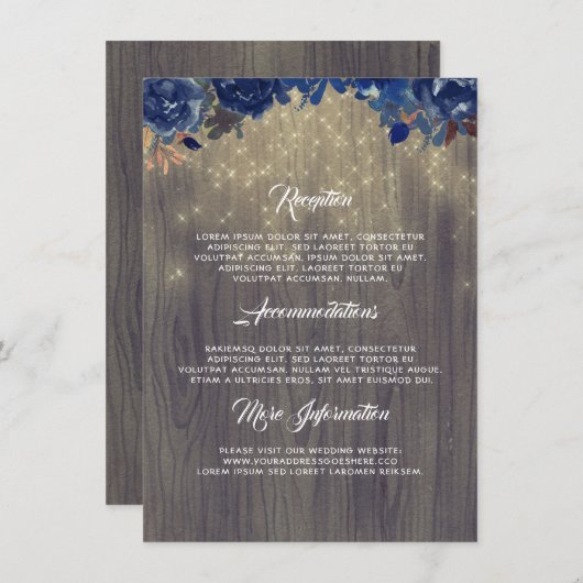 Rustieke Marine Bloemen Bruiloft Informatie Gast Informatiekaartje (Voorkant / Achterkant)