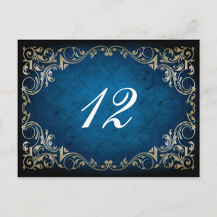 Rustieke "marineblauwe" trouwtafel zitkaart briefkaart