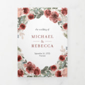 Rustieke Marsala Bloemen Foto Collage Bruiloft Drieluik Uitnodiging (Cover)