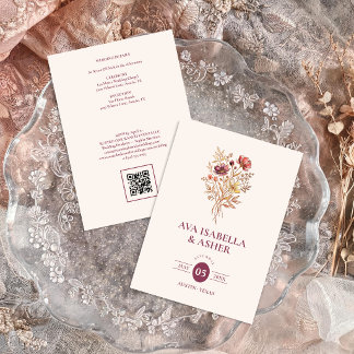 Rustieke Marsala Bloemstuk Bruiloft QR TLW26 Kaart