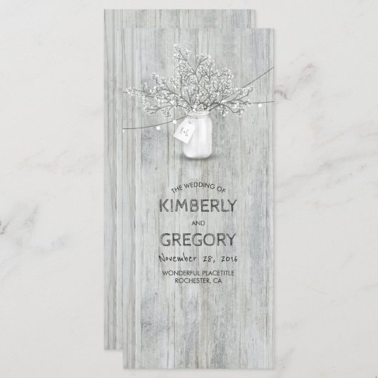 Rustieke Mason Jar Baby's Breath Wedding Programma (Voorkant / Achterkant)