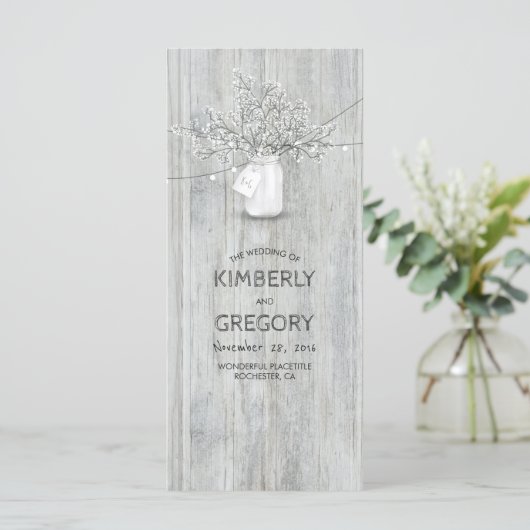 Rustieke Mason Jar Baby's Breath Wedding Programma (Staand voorkant)