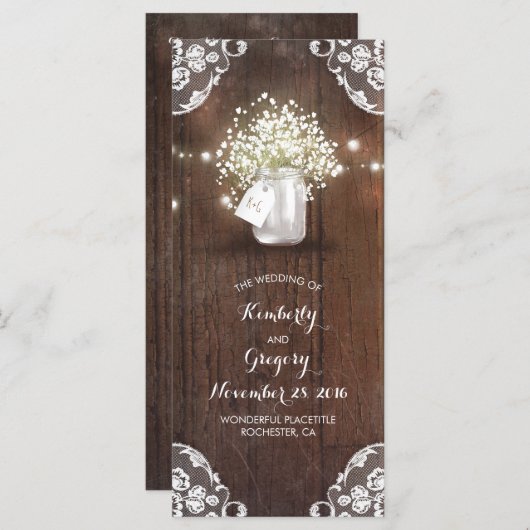 Rustieke Mason Jar Baby's Breath Wedding Programma (Voorkant / Achterkant)