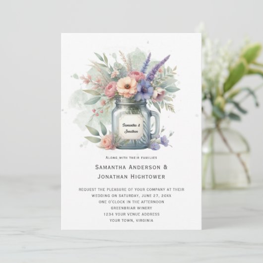 Rustieke Mason Jar Bloemen Boeket Huwelijk | Kaart (Staand voorkant)