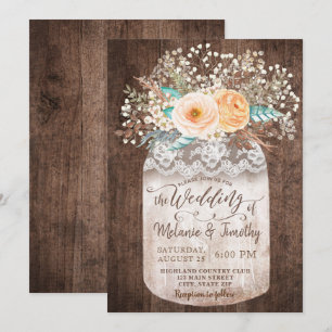 Rustieke Mason Jar Boho Wood Huwelijksuitnodiginge Kaart