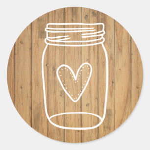 Rustieke Mason Jar Brown Wood - Bruiloft Ronde Sticker