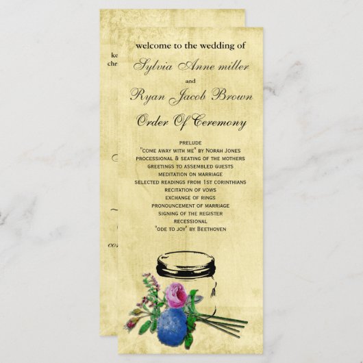  rustieke mason jar bruiloft programma (Voorkant / Achterkant)