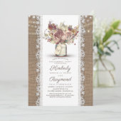 Rustieke  Mason Jar | Burlap Engagement Party Kaart (Staand voorkant)
