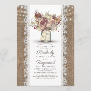 Rustieke Mason Jar Burlap Engagement Party Kaart