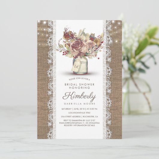 Rustieke Mason Jar Burlap Kant Vrijgezellenfeest Kaart (Staand voorkant)