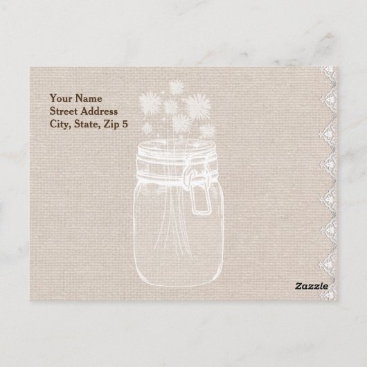 Rustieke Mason Jar en bloemen Dank u Burlap A02 Briefkaart (Achterkant)